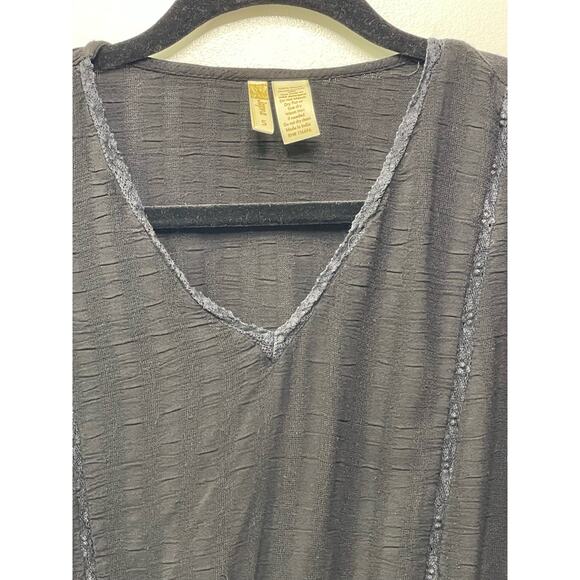 Japna Ruffled Short Cap Sleeve V Neck Peplum Blouse Pullover Black Women's Small - Picture 3 of 7